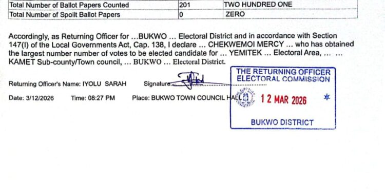 Chekwemoi Mercy wins Residual Elections in yemitek